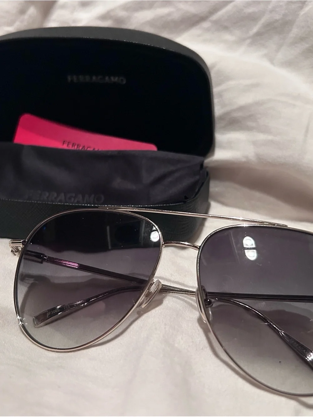 Salvatore Ferragamo Silver Metal Aviator Sunglasses with Gray Gradient Lenses
